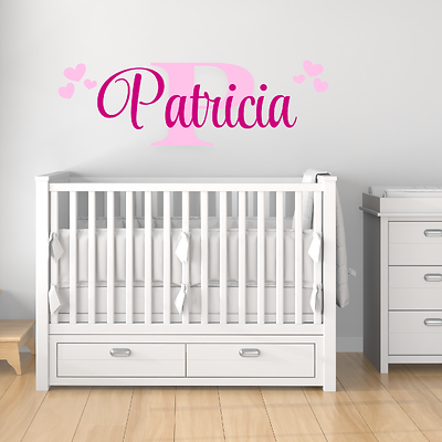 Personalized nursery wall decal with cursive initial and name in vinyl