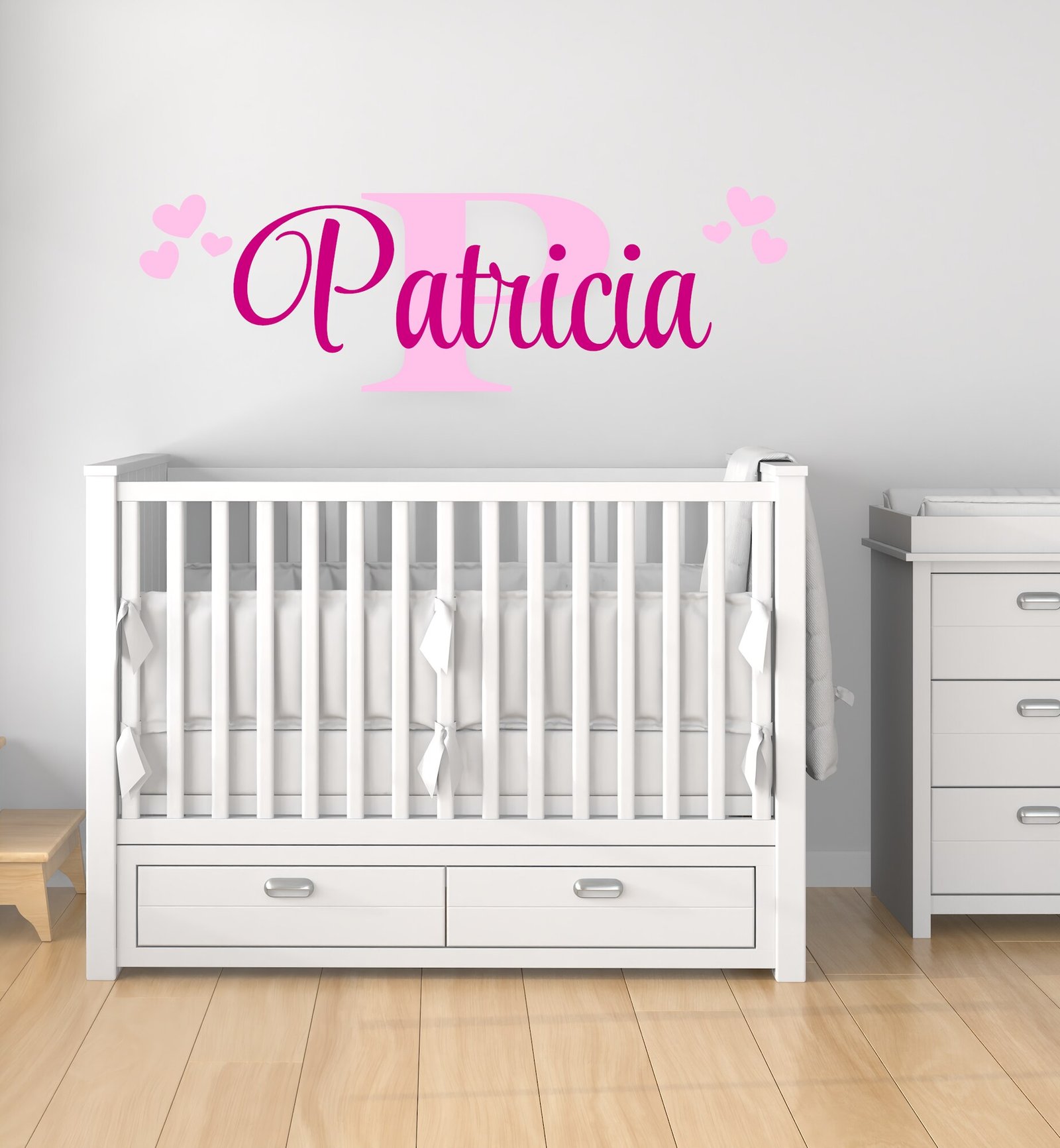 Personalized nursery wall decal with cursive initial and name in vinyl