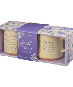 Faith and Love Lilac Purple Ceramic Coffee Mug Set
