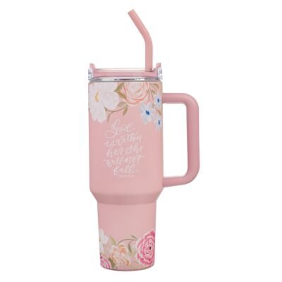 Psalm 46:5 God Is With Her pink floral 40oz stainless steel tumbler with straw