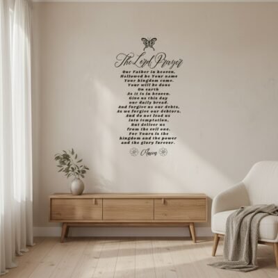 The Lord's Prayer wall art decal with butterfly and floral accents