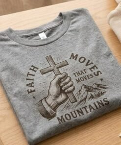 Faith Moves Mountains tee, athletic heather