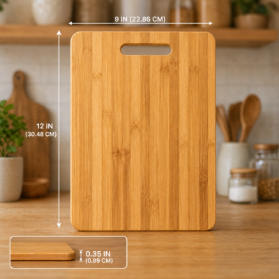 Bamboo cutting board size reference, 12 by 9 inches