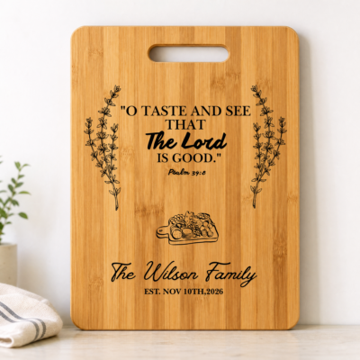 O Taste and See bamboo cutting board, portrait