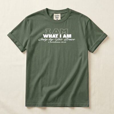 I Am What I Am tee in Moss, flat lay