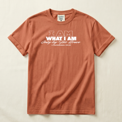 I Am What I Am tee in Terracotta, flat lay