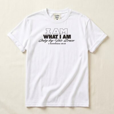 I Am What I Am tee in White, flat lay