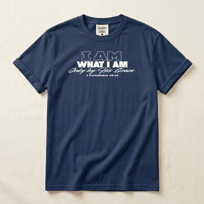 I Am What I Am tee in True Navy, flat lay