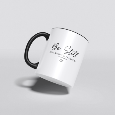 Be Still and Know Psalm 46:10 ceramic mug, 15 oz, black interior and handle